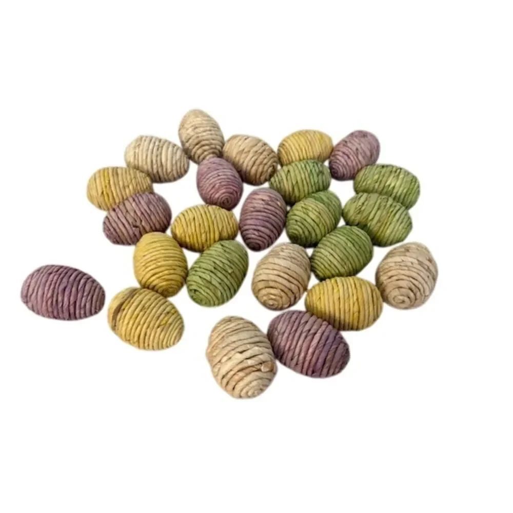 24 pc Coil Natural Raffia Eggs Easter Rattan
